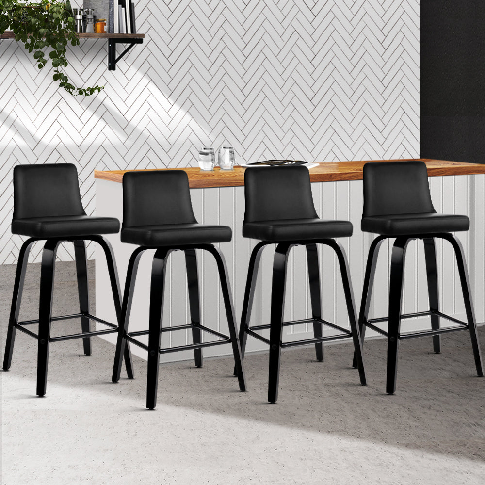 Stool Haven Set of 4 Wooden PU Leather Bar Stool - Black