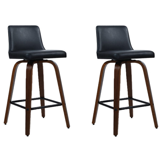 Stool Haven Set of 2 Wooden PU Leather Bar Stool - Black and Brown Wood Legs