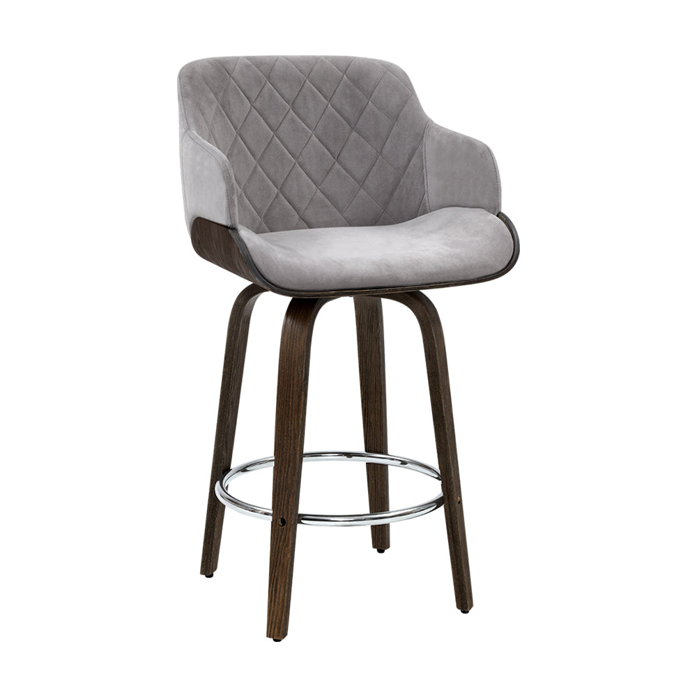Stool Haven Velvet Bar Stool Swivel - Grey and Wood
