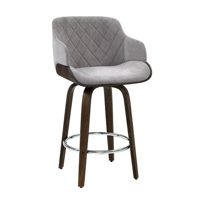 Stool Haven Velvet Bar Stool Swivel - Grey and Wood