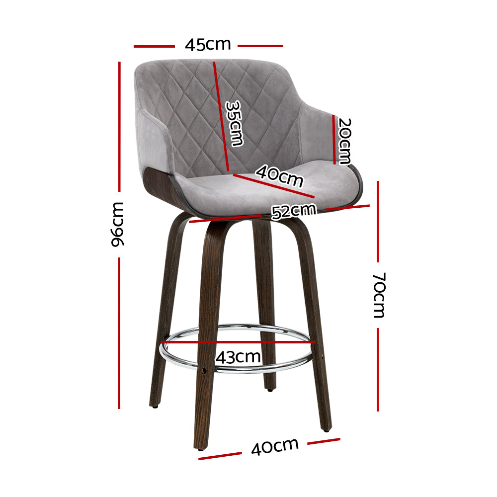 Stool Haven Velvet Bar Stool Swivel - Grey and Wood
