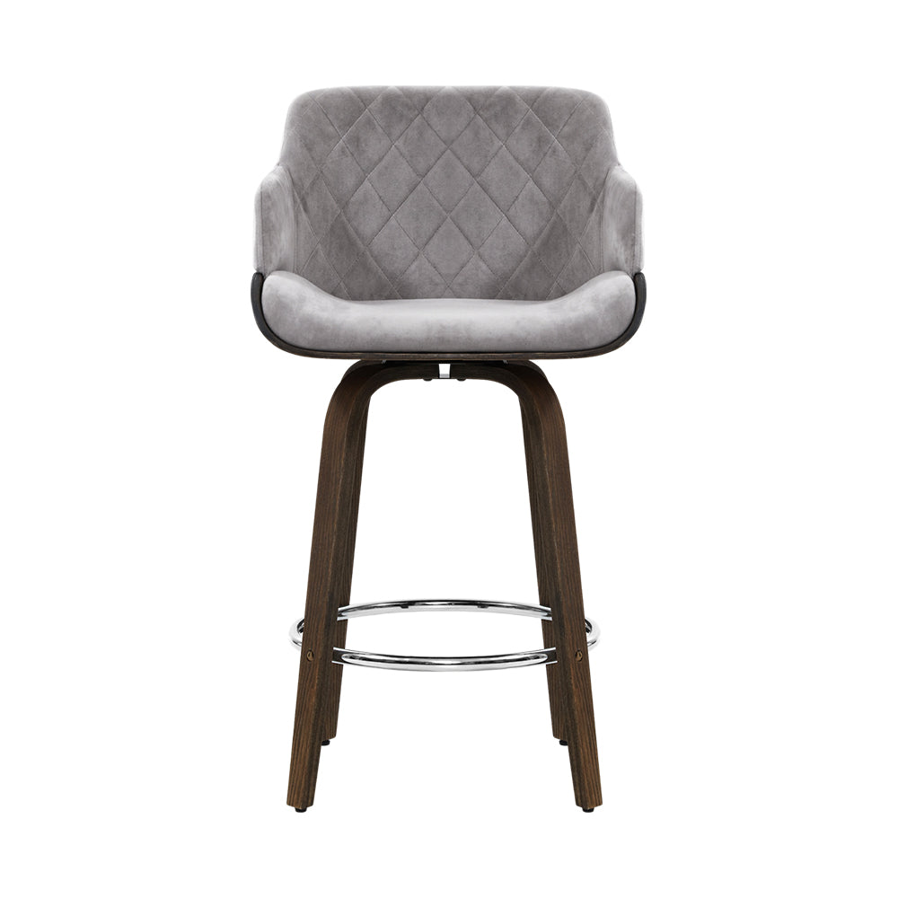 Stool Haven Velvet Bar Stool Swivel - Grey and Wood