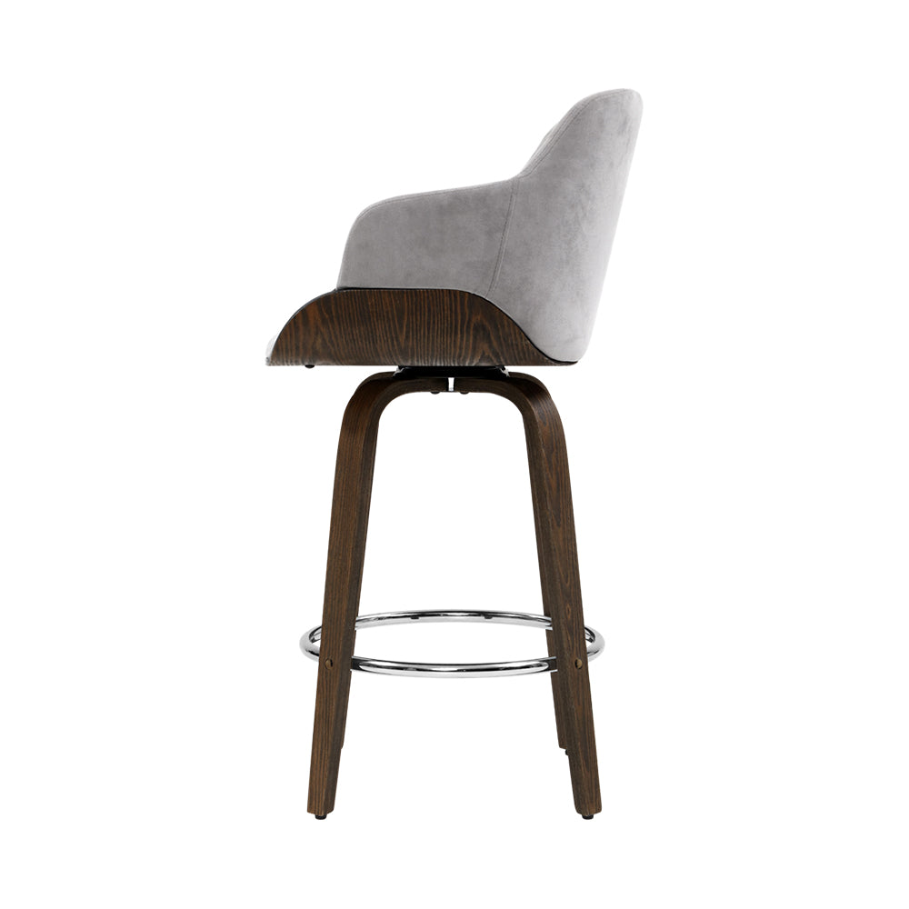 Stool Haven Velvet Bar Stool Swivel - Grey and Wood