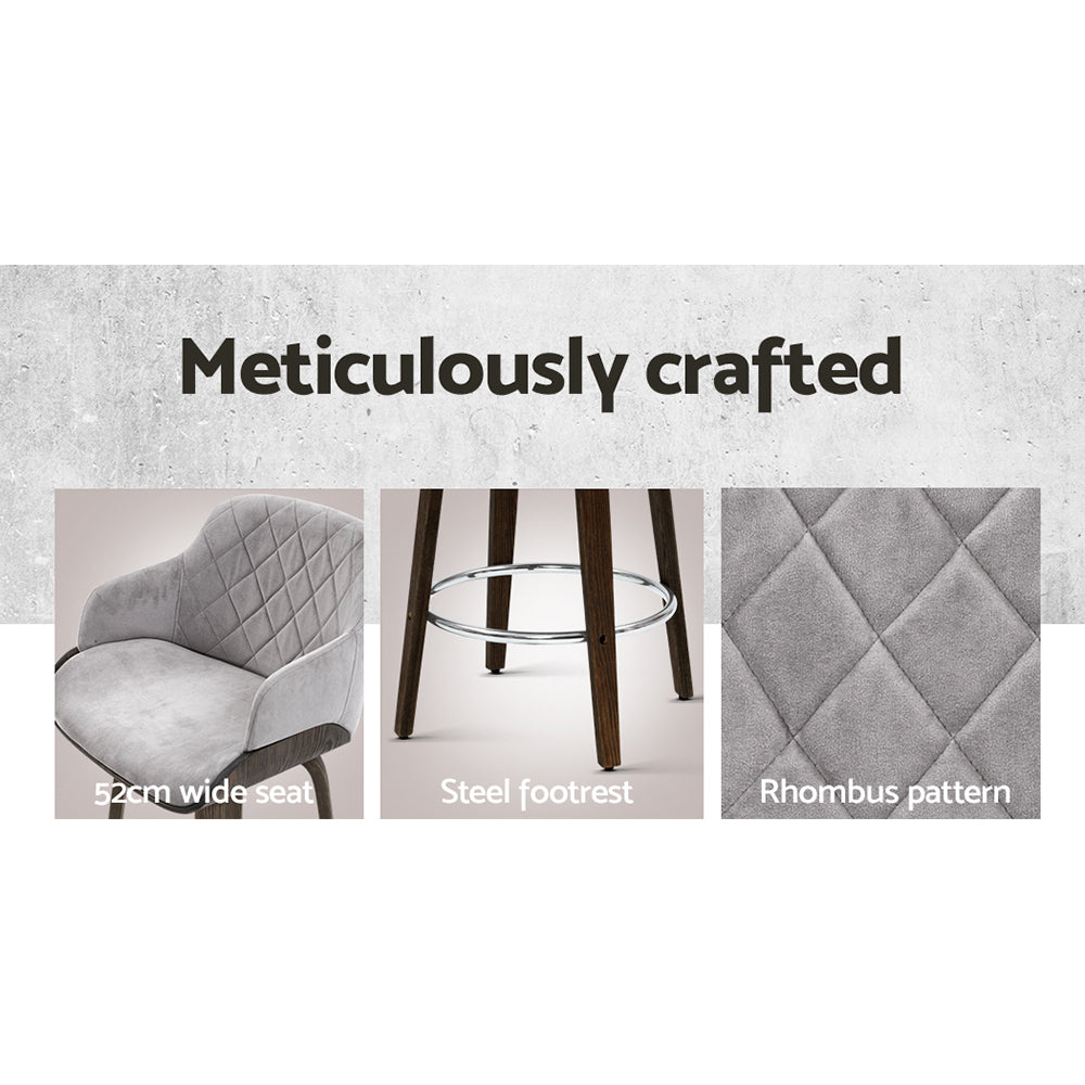 Stool Haven Velvet Bar Stool Swivel - Grey and Wood