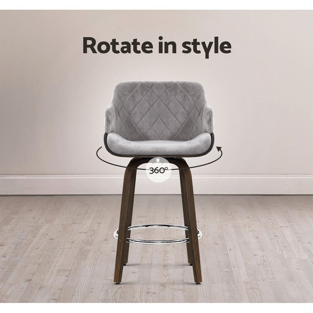 Stool Haven Velvet Bar Stool Swivel - Grey and Wood