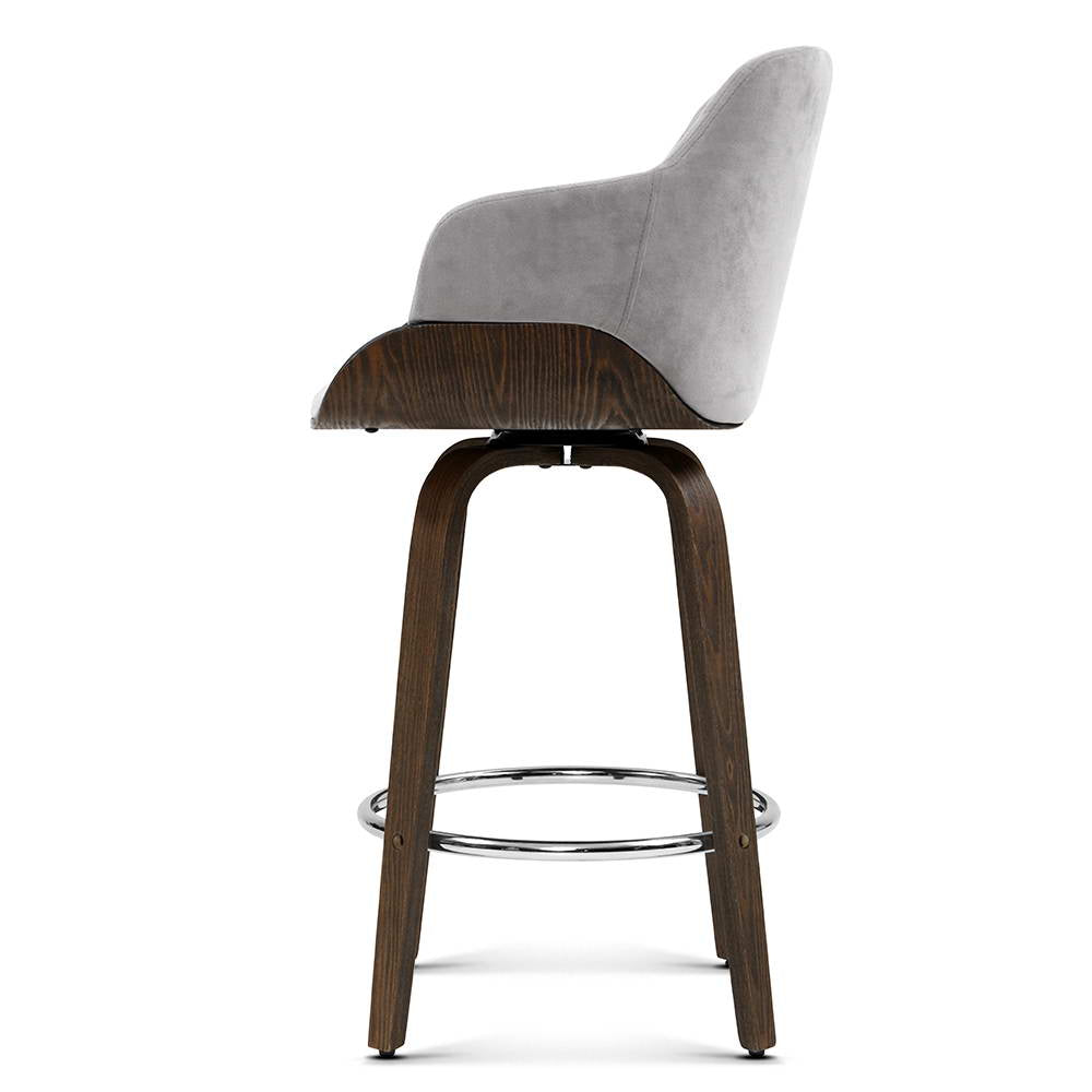 Stool Haven 2 x Bar Stools Swivel Velvet Padded Wooden - Grey