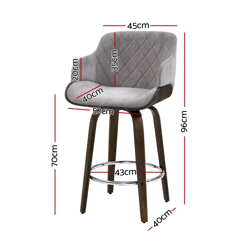 Stool Haven 4 x Bar Stools Swivel Velvet Padded Wooden - Grey
