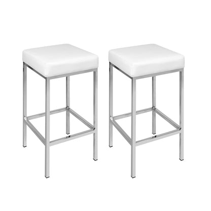 Stool Haven Set of 2 PU Leather Backless Bar Stools - White and Chrome