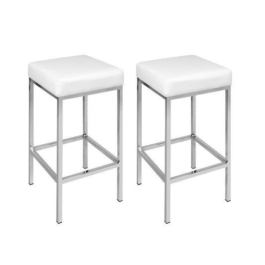 Stool Haven Set of 2 PU Leather Backless Bar Stools - White and Chrome
