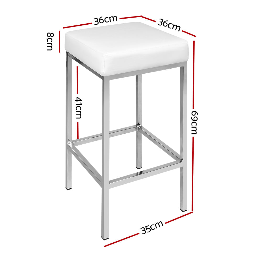 Stool Haven Set of 2 PU Leather Backless Bar Stools - White and Chrome