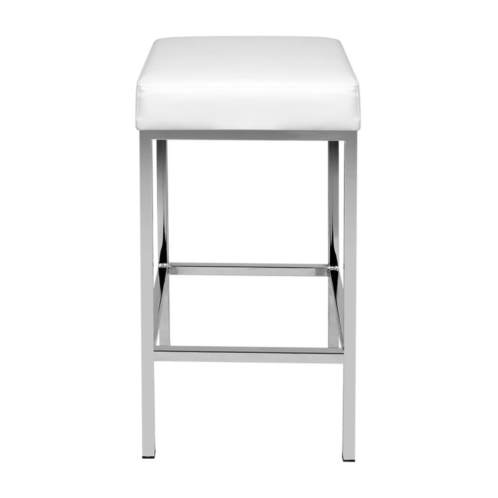 Stool Haven Set of 2 PU Leather Backless Bar Stools - White and Chrome