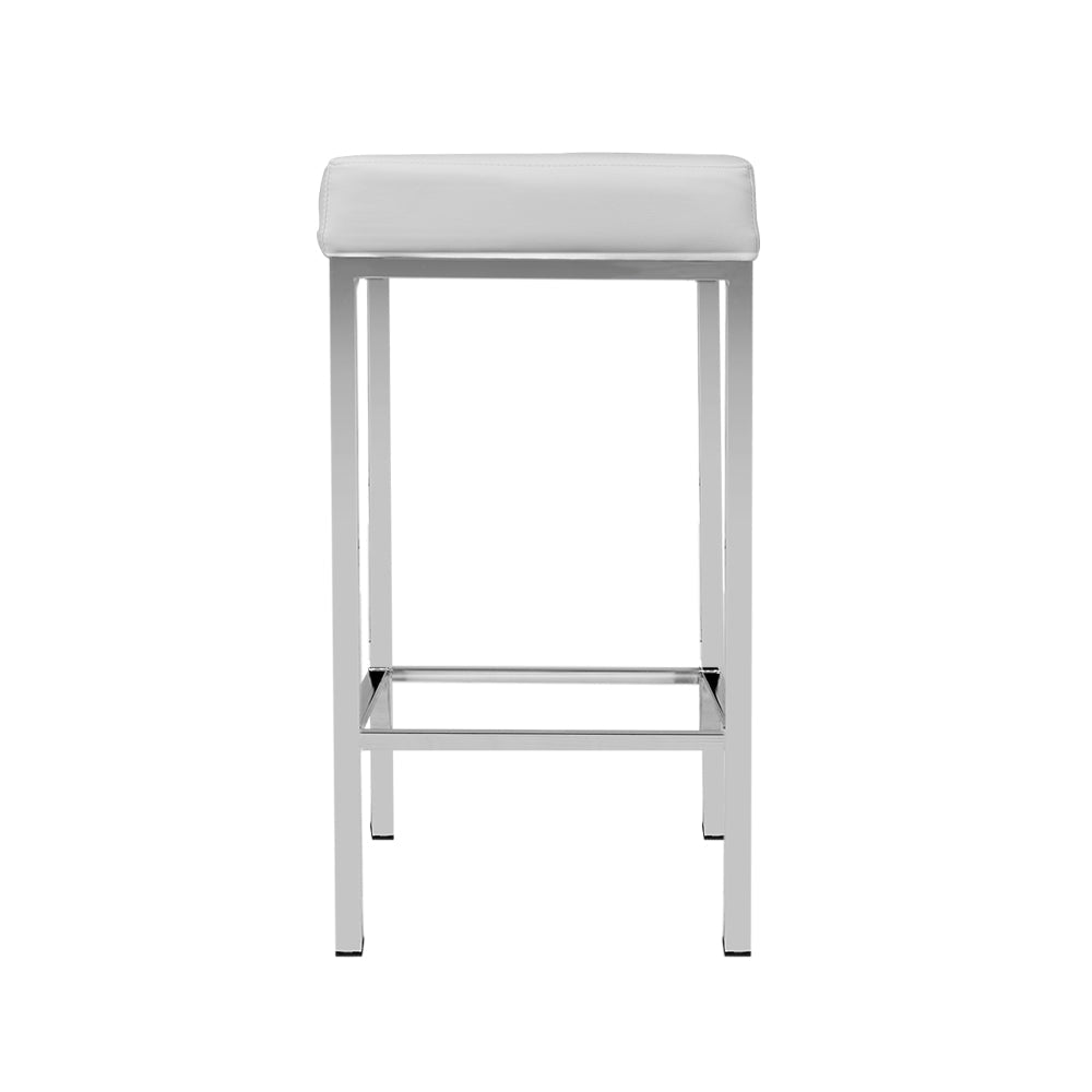 Stool Haven Set of 2 PU Leather Backless Bar Stools - White and Chrome