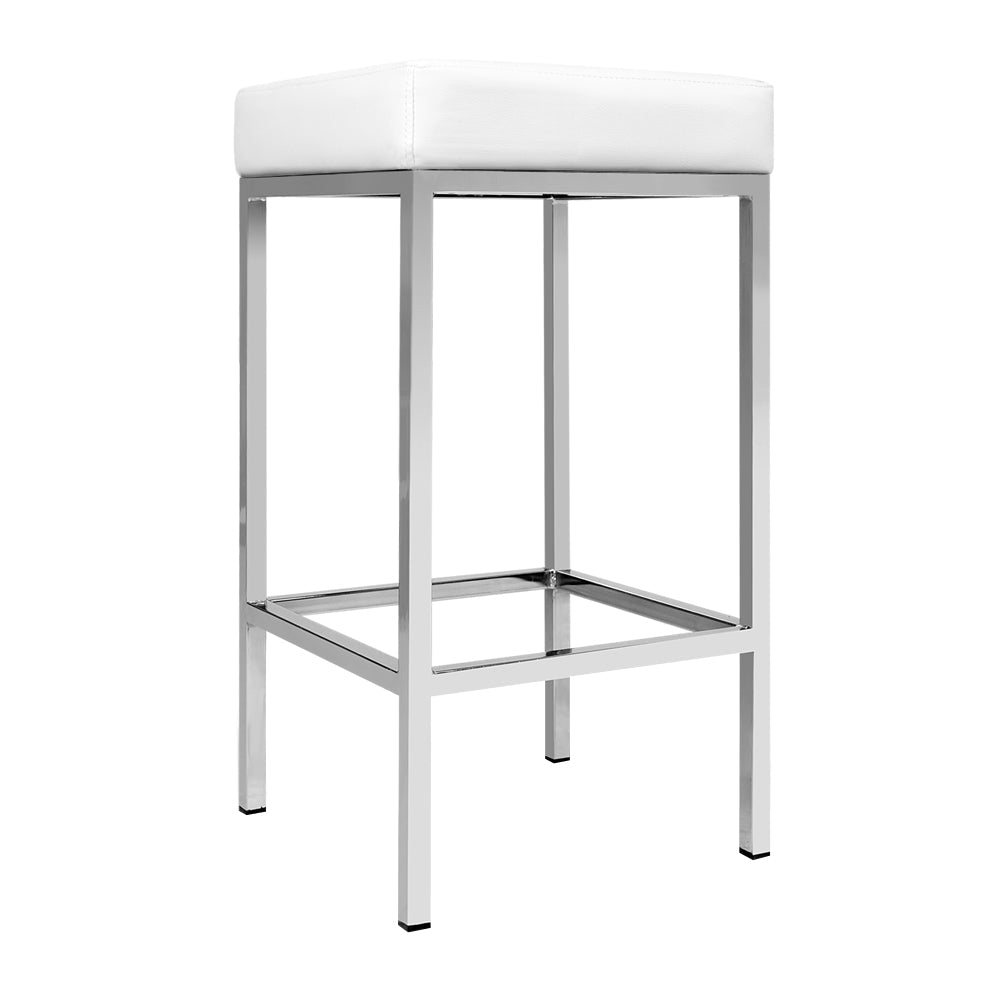 Stool Haven Set of 2 PU Leather Backless Bar Stools - White and Chrome