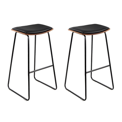 Stool Haven Set of 2 Backless PU Leather Bar Stools - Black and Wood