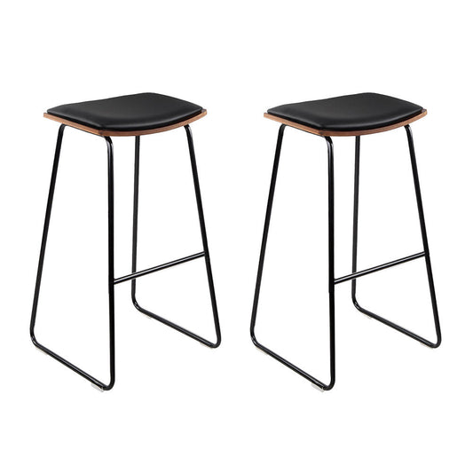 Stool Haven Set of 2 Backless PU Leather Bar Stools - Black and Wood