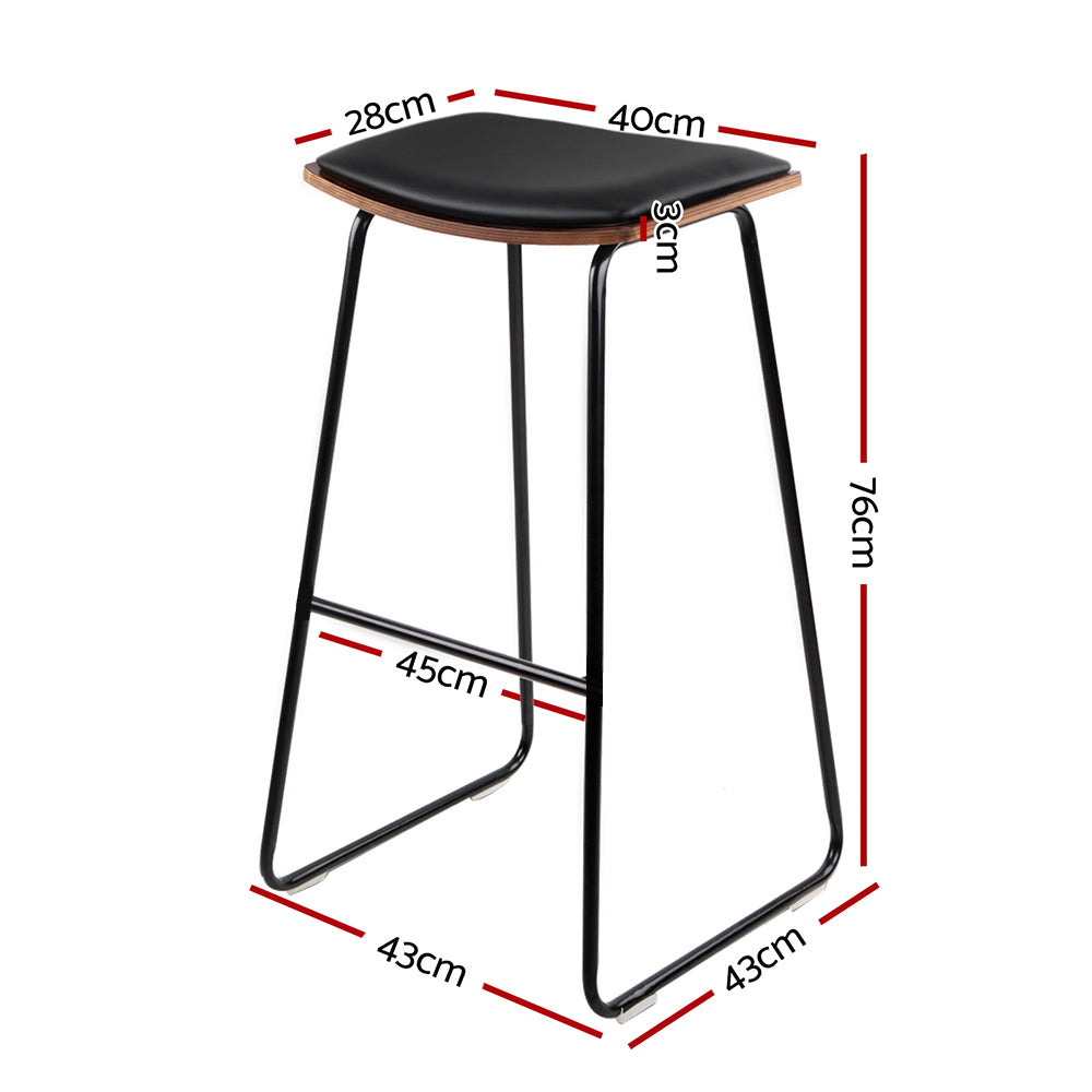 Stool Haven Set of 2 Backless PU Leather Bar Stools - Black and Wood