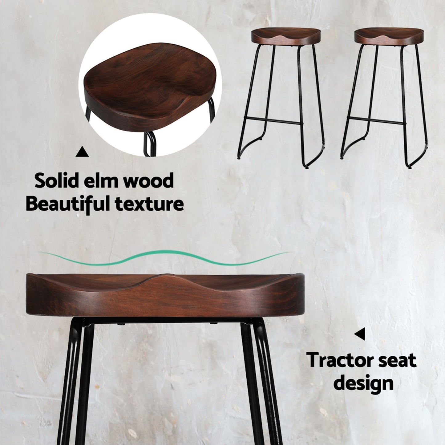 Stool Haven 4x Bar Stools Tractor Seat 75cm Black