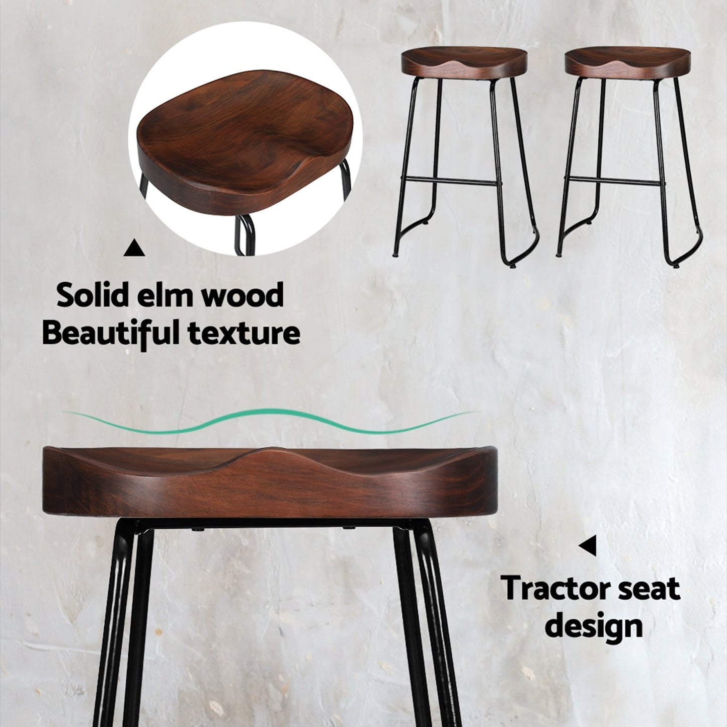Stool Haven 2x Bar Stools Tractor Seat 65cm