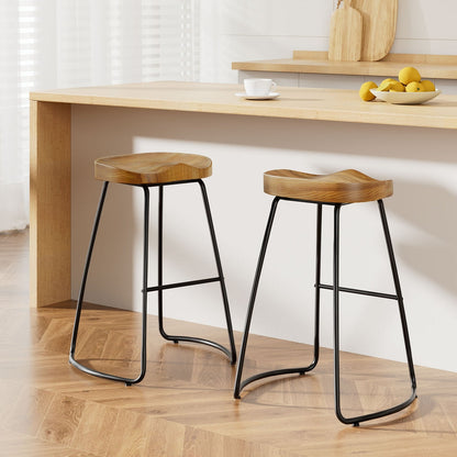 Stool Haven 2x Bar Stools Tractor Seat 65cm Wooden