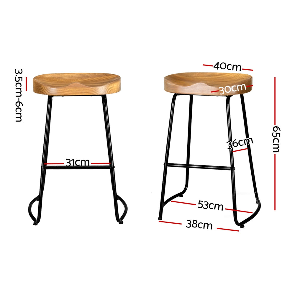 Stool Haven 2x Bar Stools Tractor Seat 65cm Wooden