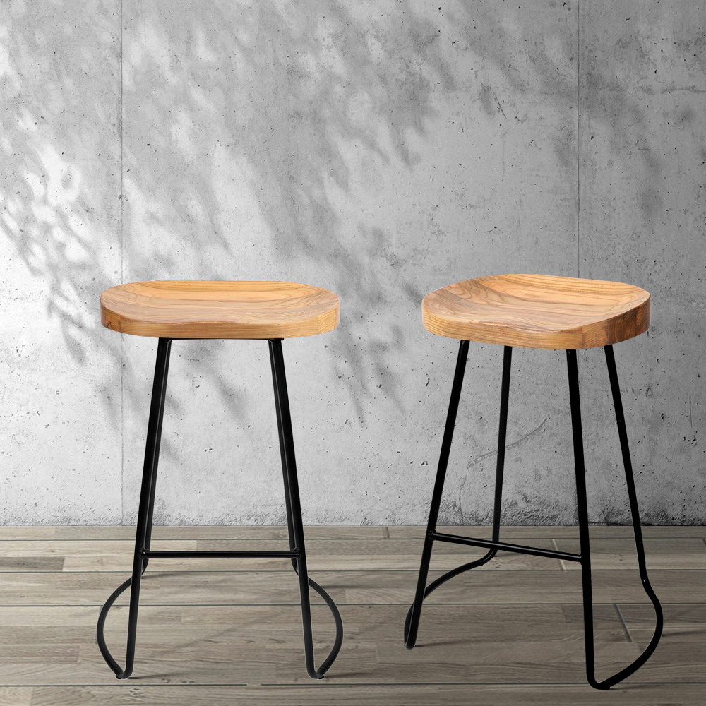 Stool Haven 2x Bar Stools Tractor Seat 65cm Wooden