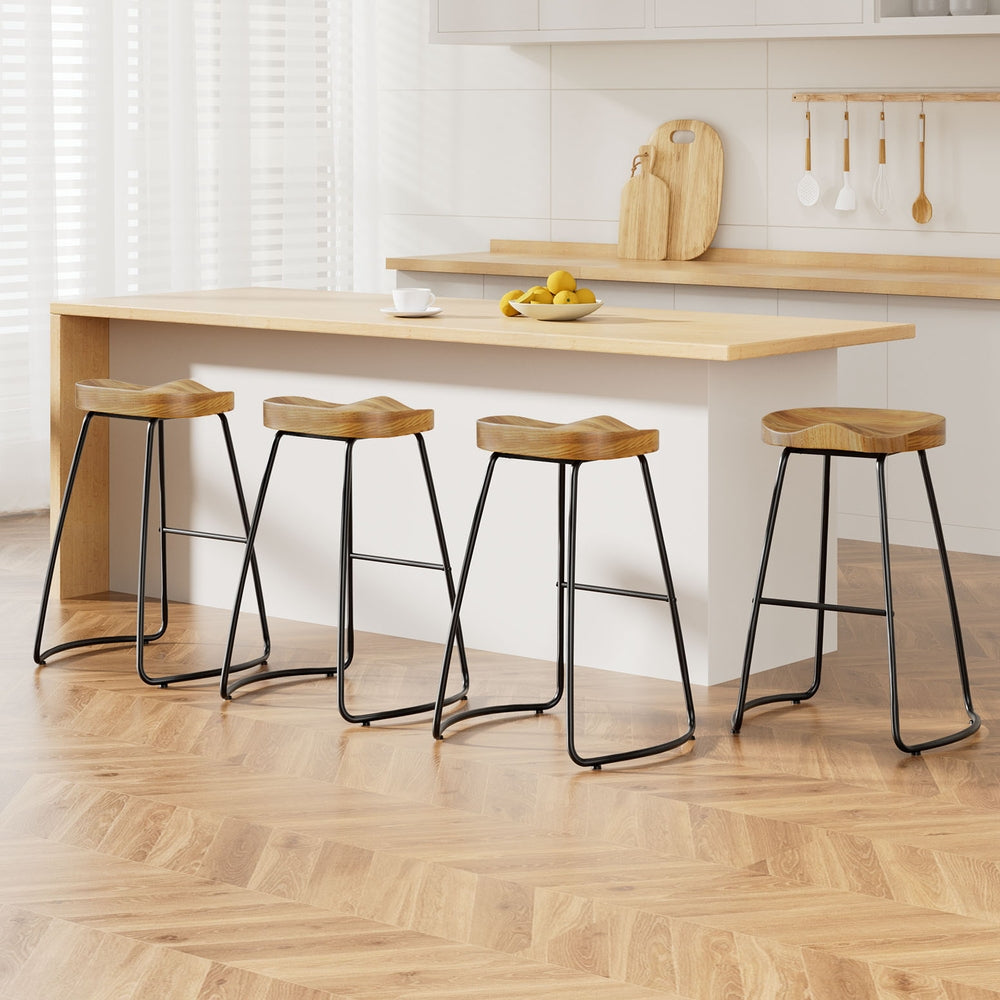 Stool Haven 4x Bar Stools Tractor Seat 65cm Wooden