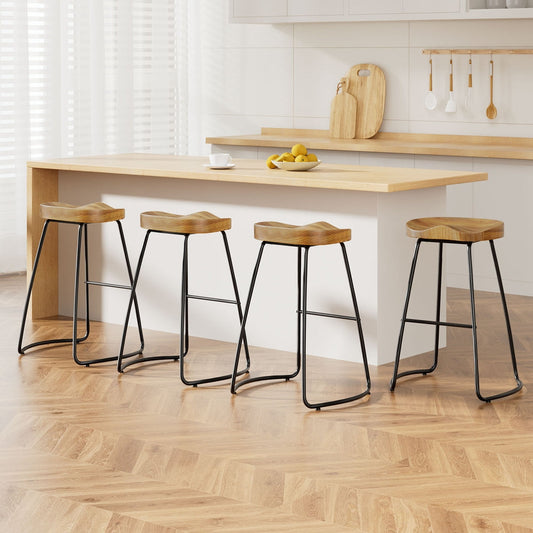 Stool Haven 4x Bar Stools Tractor Seat 65cm Wooden