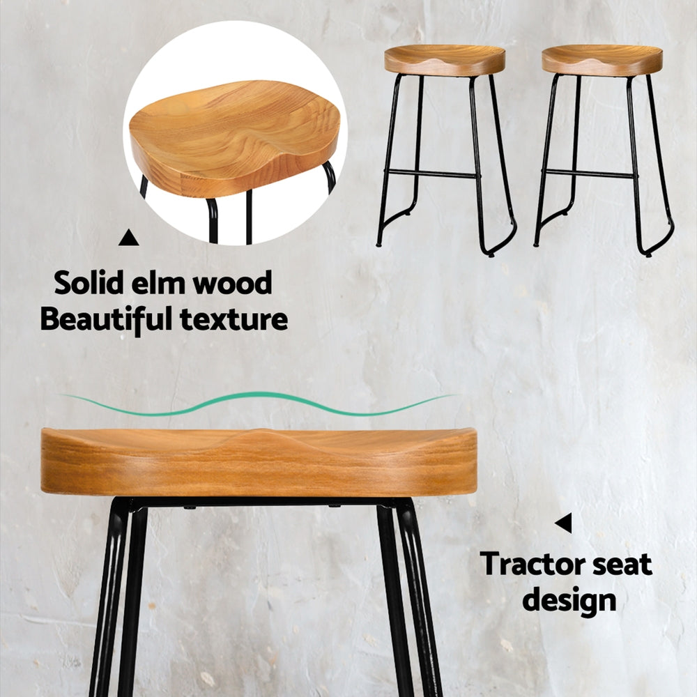 Stool Haven 4x Bar Stools Tractor Seat 65cm Wooden