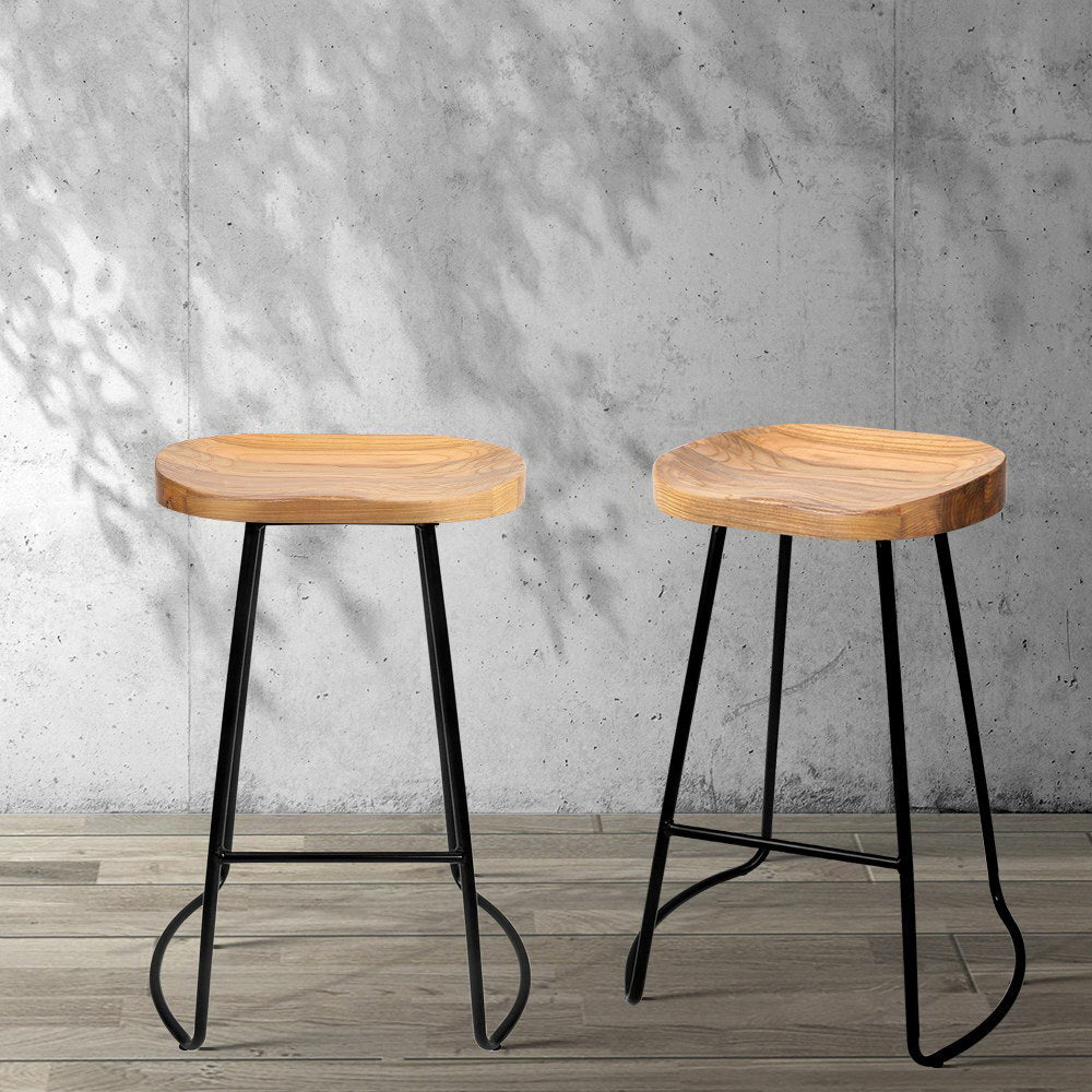 Stool Haven 4x Bar Stools Tractor Seat 65cm Wooden