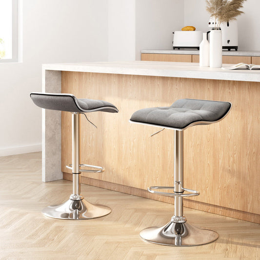 Stool Haven 2x Bar Stools Linen Padded Gas Lift