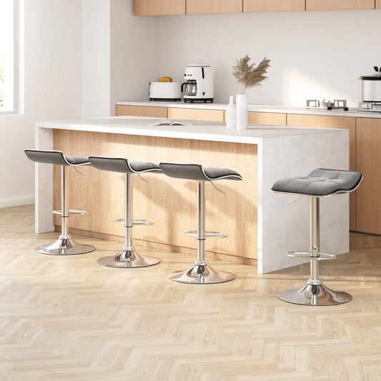 Stool Haven 4 x Bar Stools Linen Padded Gas Lift - Grey