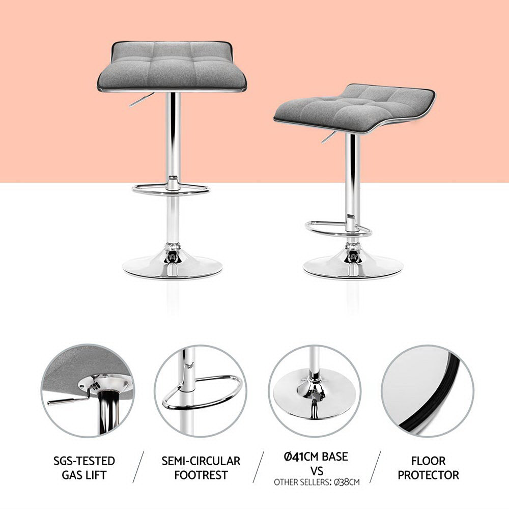 Stool Haven 4 x Bar Stools Linen Padded Gas Lift - Grey
