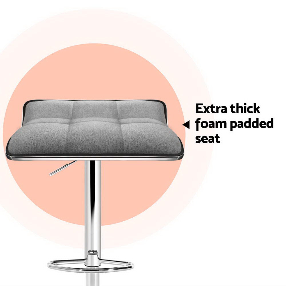 Stool Haven 4 x Bar Stools Linen Padded Gas Lift - Grey