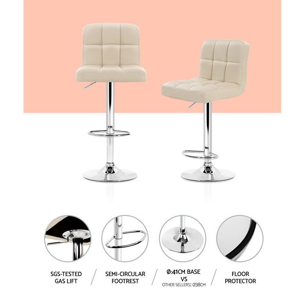 Stool Haven Set of 2 PU Leather Gas Lift Bar Stools - Beige