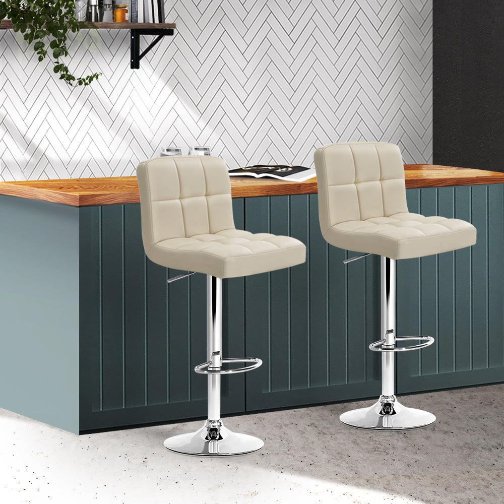 Stool Haven Set of 2 PU Leather Gas Lift Bar Stools - Beige