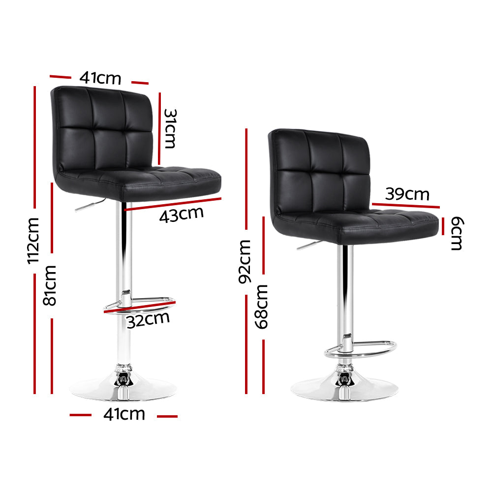 Stool Haven Set of 2 PU Leather Gas Lift Bar Stools - Black