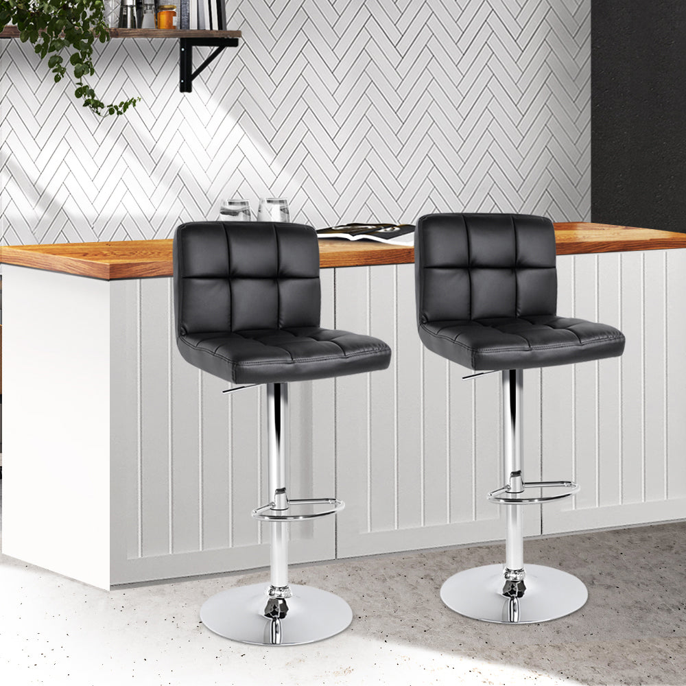Stool Haven Set of 2 PU Leather Gas Lift Bar Stools - Black