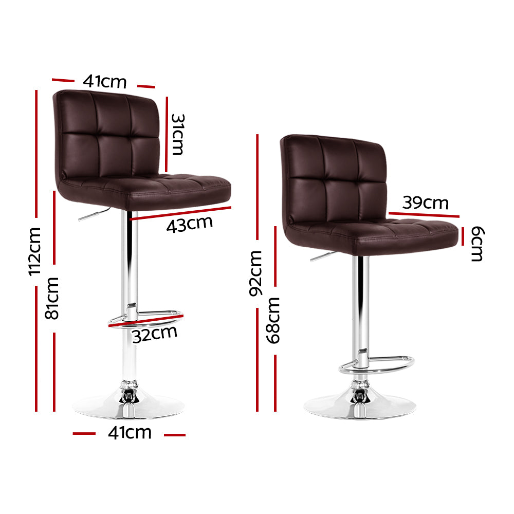 Stool Haven Set of 2 Gas Lift Bar Stools PU Leather - Chocolate Brown