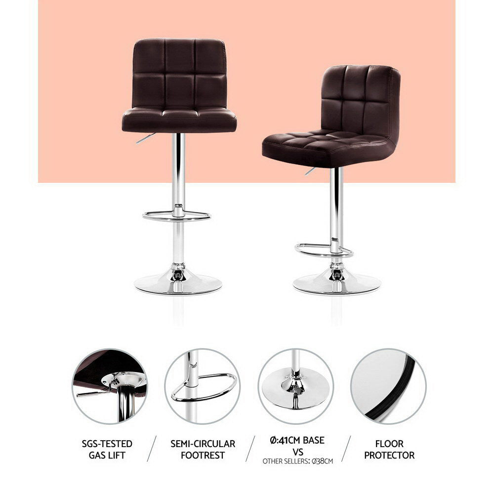 Stool Haven Set of 2 Gas Lift Bar Stools PU Leather - Chocolate Brown