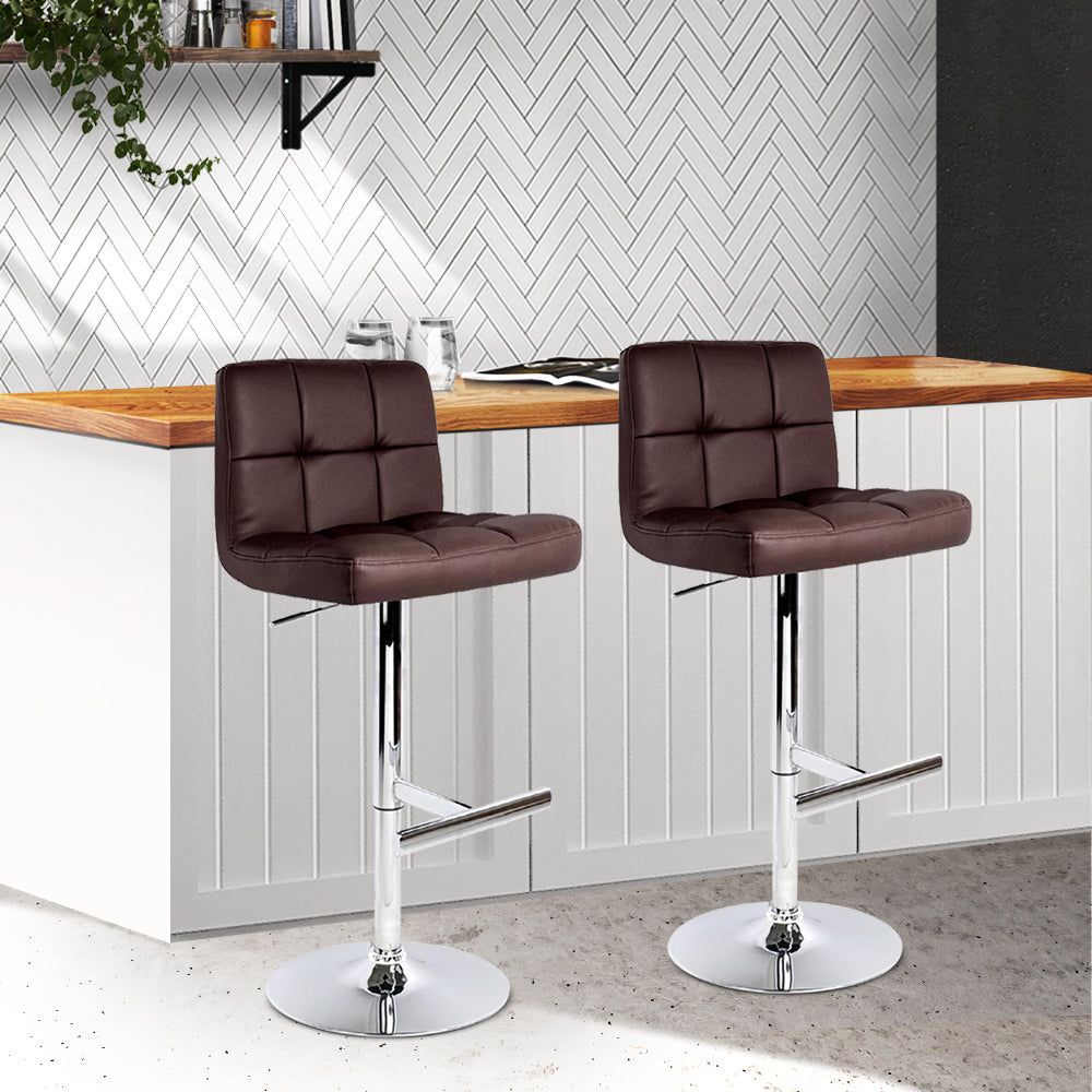 Stool Haven Set of 2 Gas Lift Bar Stools PU Leather - Chocolate Brown