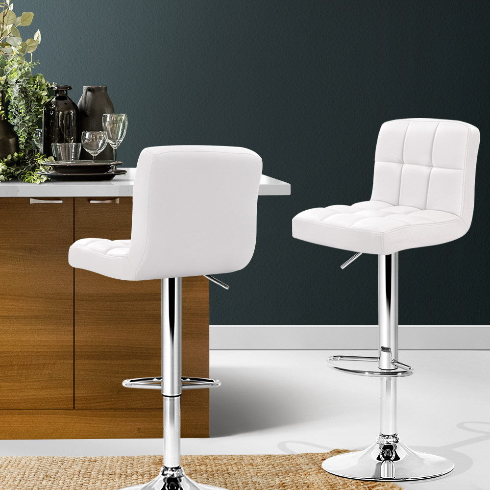 Stool Haven 2x Bar Stools Leather Gas Lift White