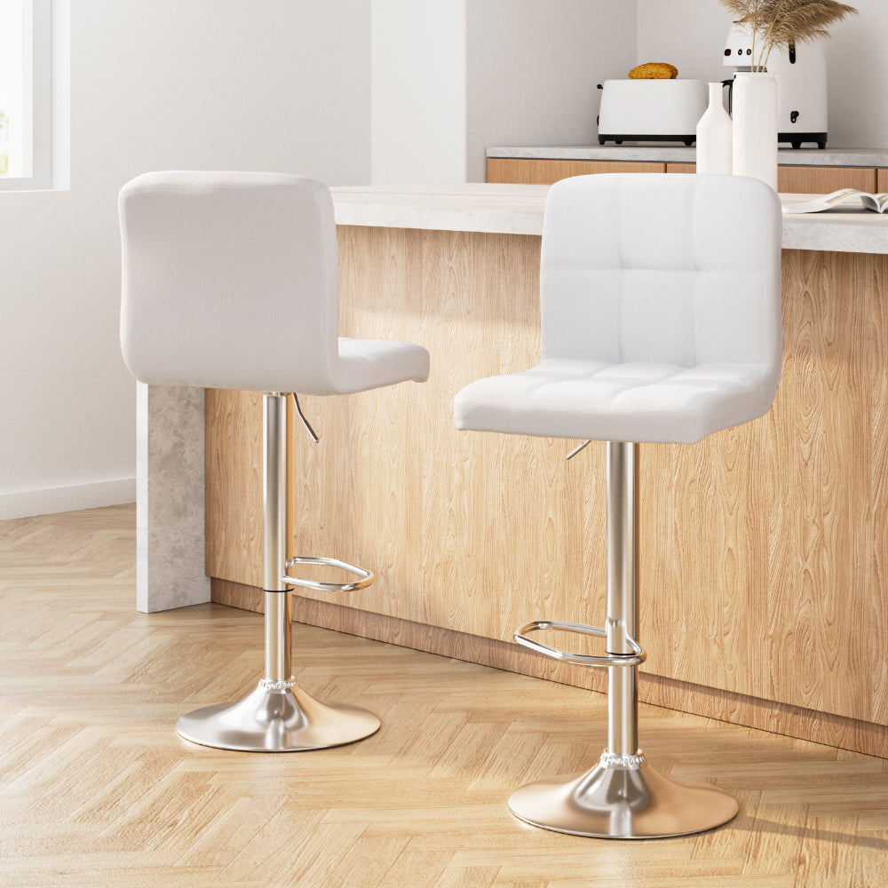 Stool Haven 2x Bar Stools Leather Gas Lift White