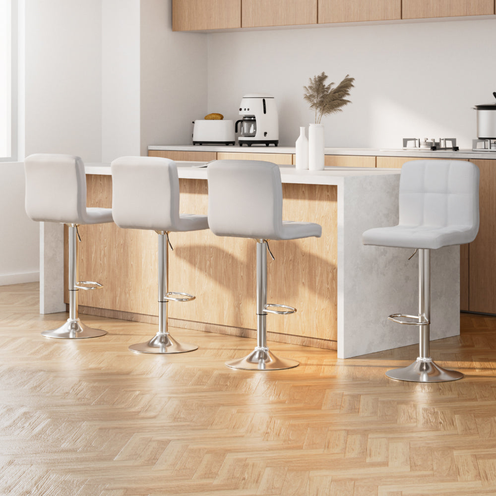 Stool Haven 4x Bar Stools Leather Gas Lift White