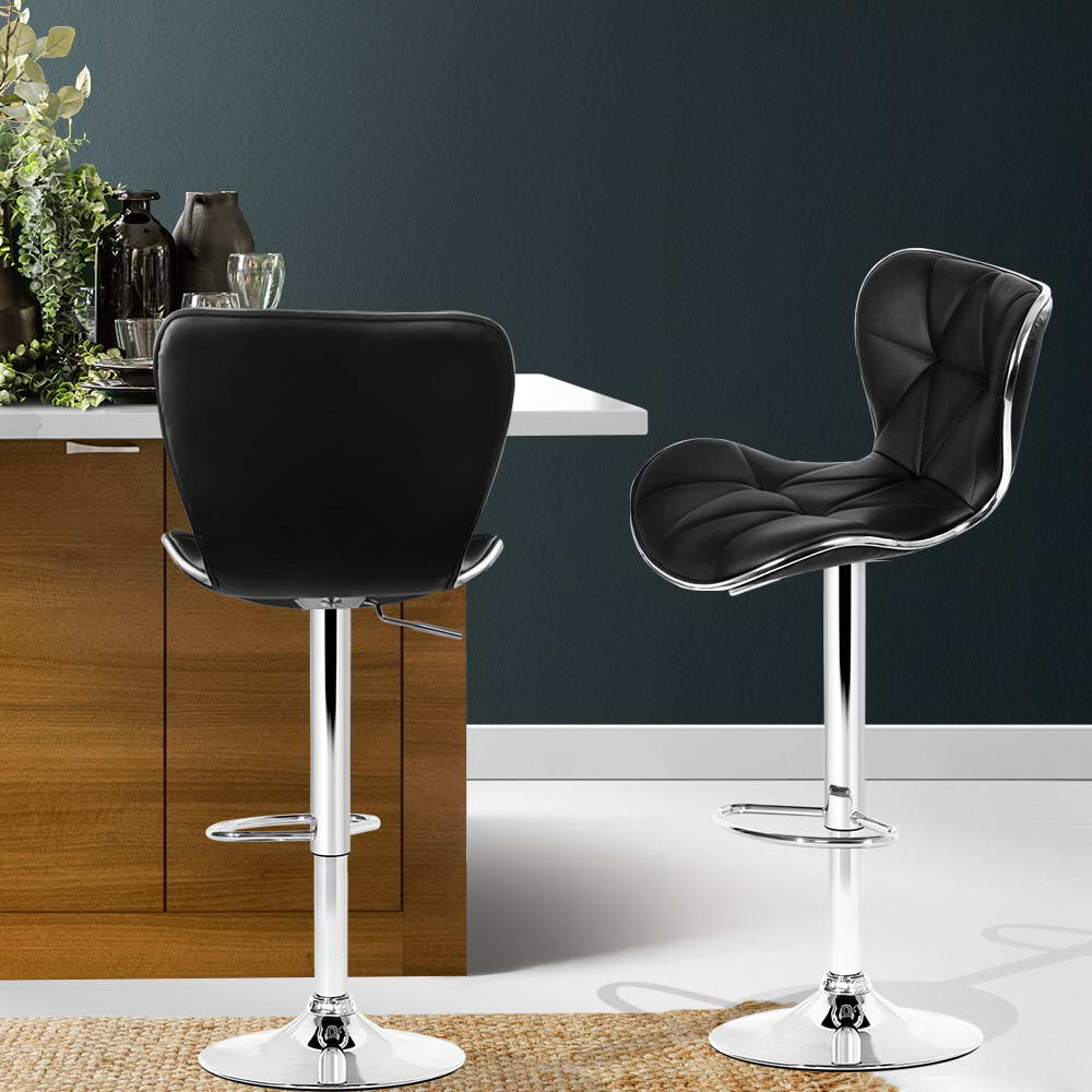 Stool Haven 2x Bar Stools Gas Lift Leather Seat Black