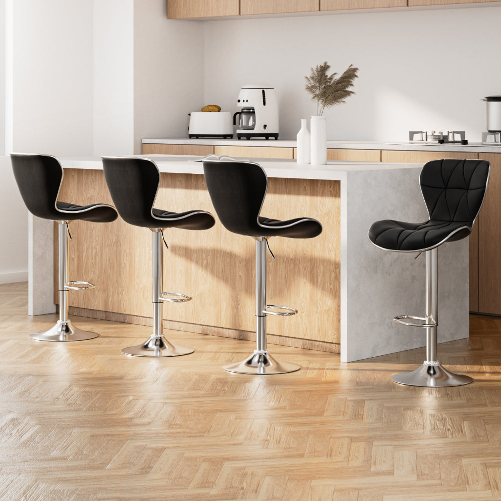 Stool Haven 4x Bar Stools Gas Lift Leather Seat Black