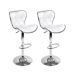 Stool Haven Set of 2 PU Leather Patterned Bar Stools - White and Chrome