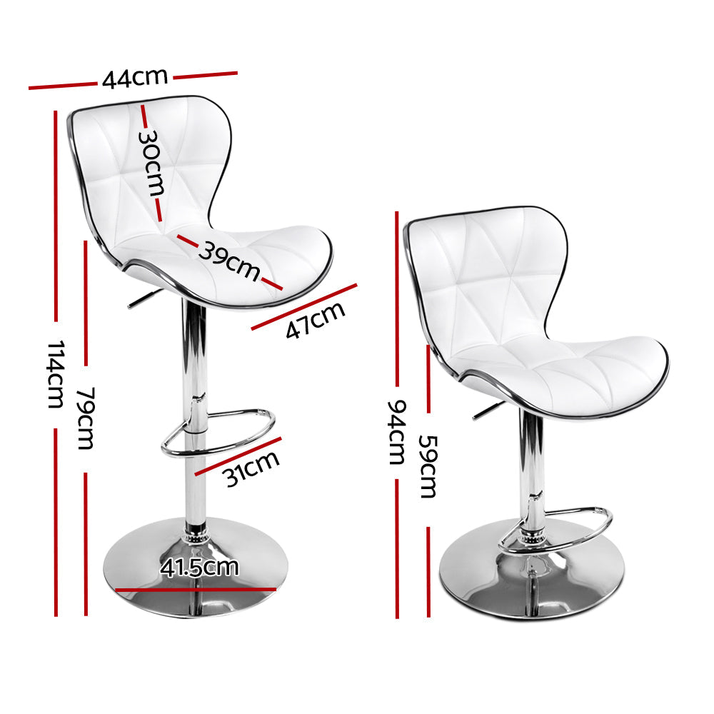 Stool Haven Set of 2 PU Leather Patterned Bar Stools - White and Chrome