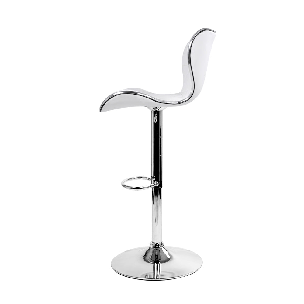 Stool Haven Set of 2 PU Leather Patterned Bar Stools - White and Chrome