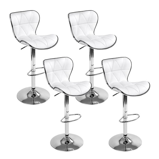 Stool Haven Set of 4 PU Leather Patterned Bar Stools - White and Chrome