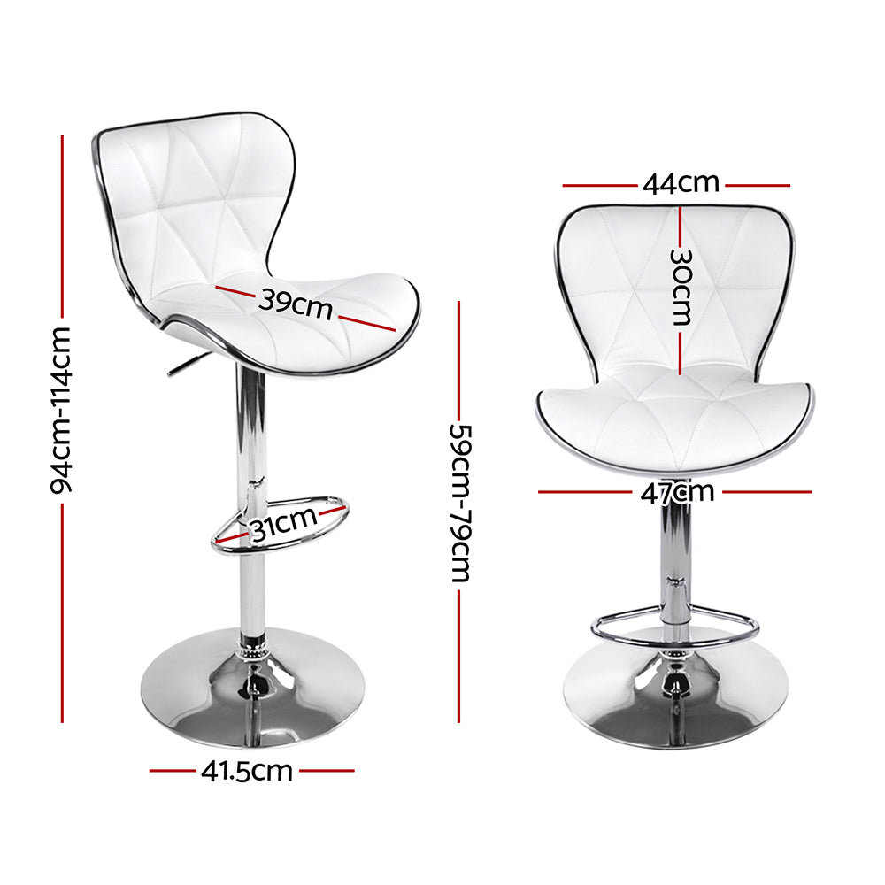 Stool Haven Set of 4 PU Leather Patterned Bar Stools - White and Chrome